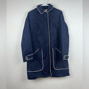 Boden Women’s Anya Waterproof Mac Coat Parka Trench Navy Blue/White Trim Size 4R
